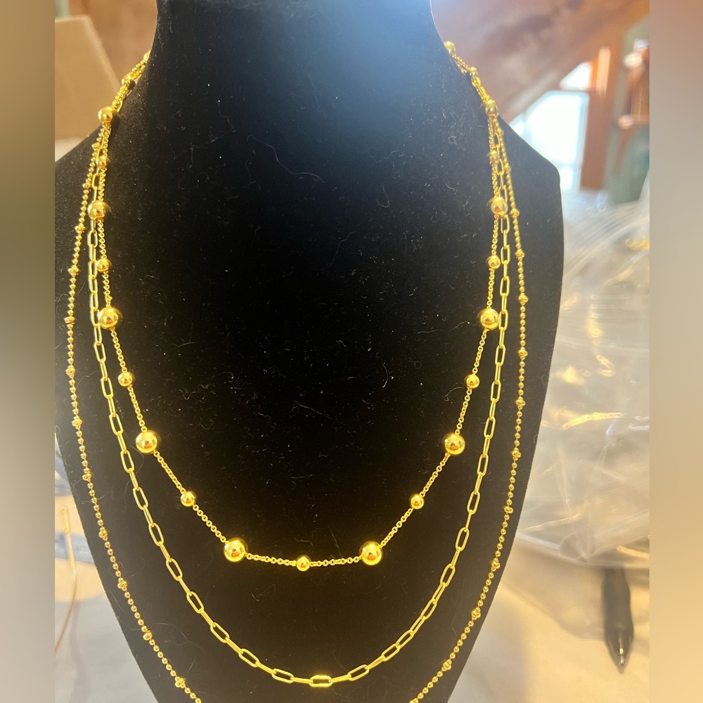 J. Crew 3 strand gold-tone chain necklace. Gold balls and long chain. - Picture 4 of 5